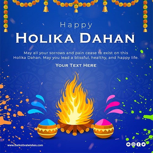 Happy Holi Holika Dahan Greeting Card With Name Edit