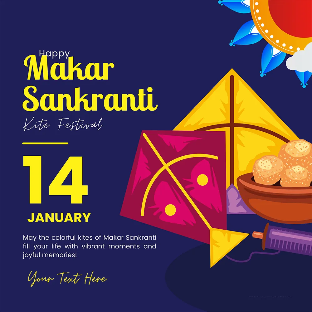 Create Unique Makar Sankranti Uttarayan 2025 Images Card With Name